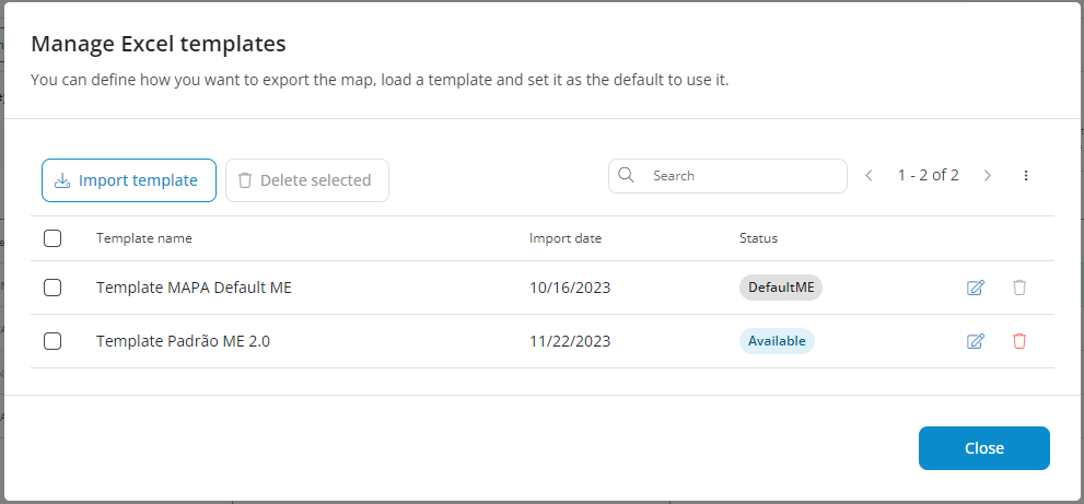 Figure 3. Template management screen