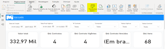 Figure 12. Screen with the Transform Data option selected