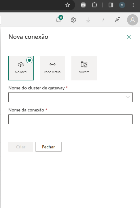 Figure 3. Screen with parameters to be filled out for the New connection