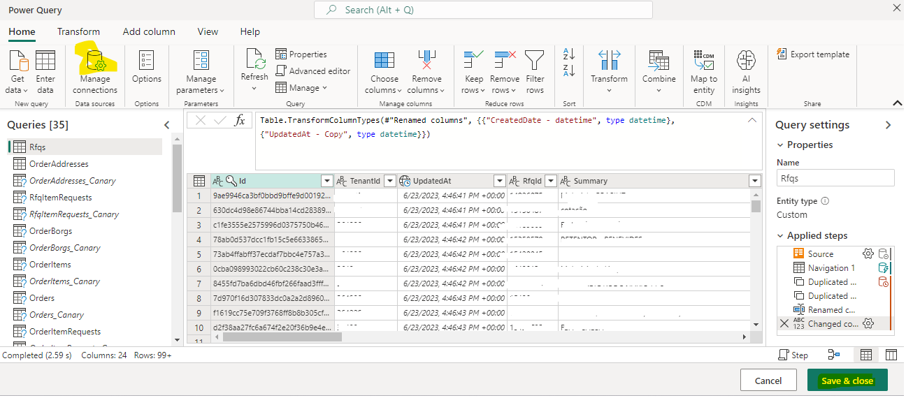 Figure 10. Data loaded into the Dashboard