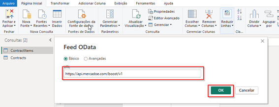 Figure 14. Window to enter API URL in New Source > OData Feed