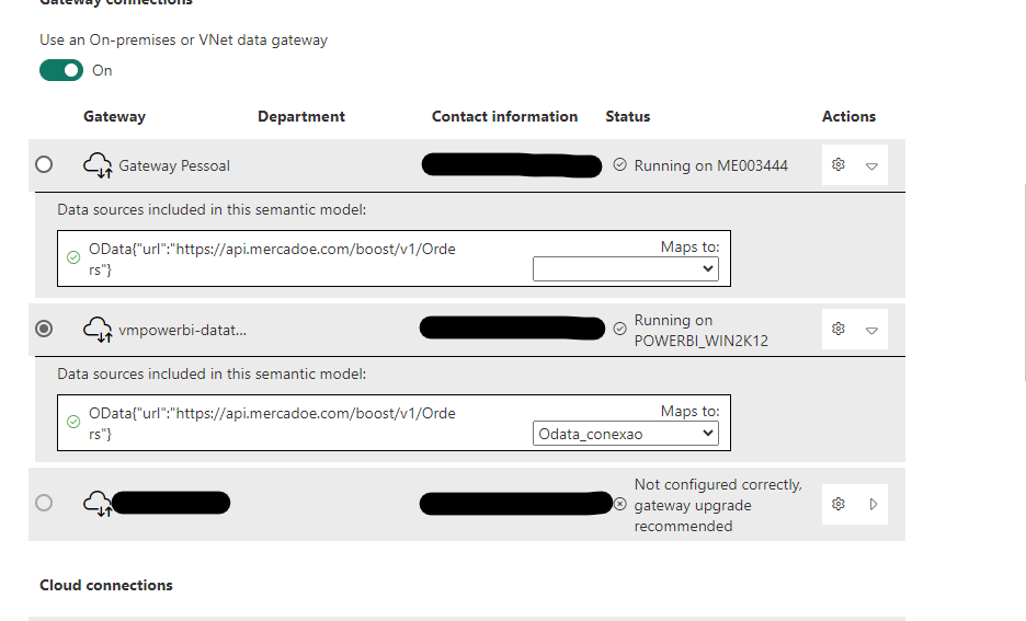 Figure 6. Power BI screen > Settings > Gateway Connections