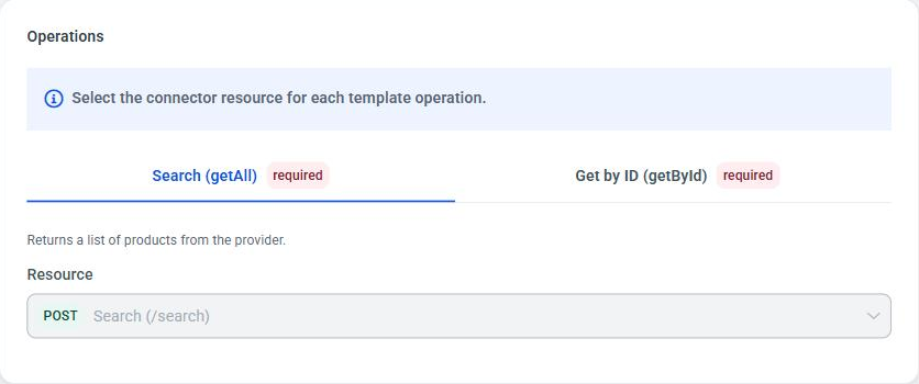 Figure 1. Parameters step: choosing the connector resource for each operation
