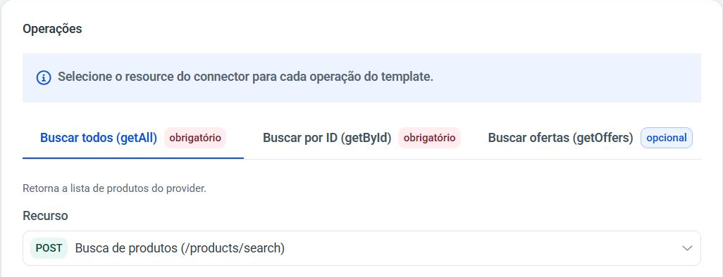 Figura 1. Etapa Parâmetros: escolha do recurso do conector para cada operação