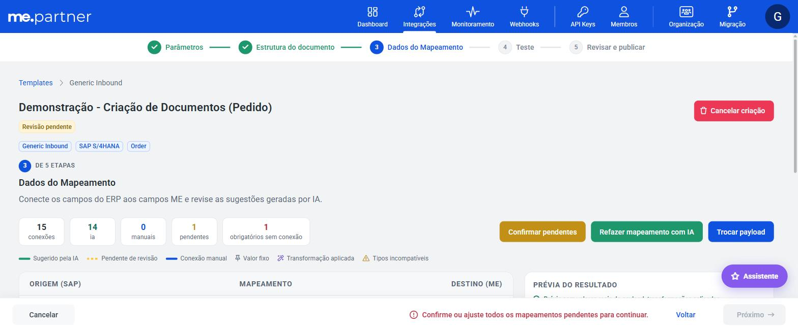 Figura 1. Resumo do mapeamento: totais de conexões, legenda e ações
