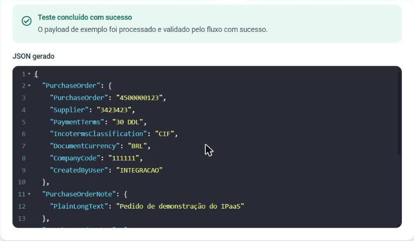 Figura 4. JSON gerado na etapa Teste do fluxo de demonstração